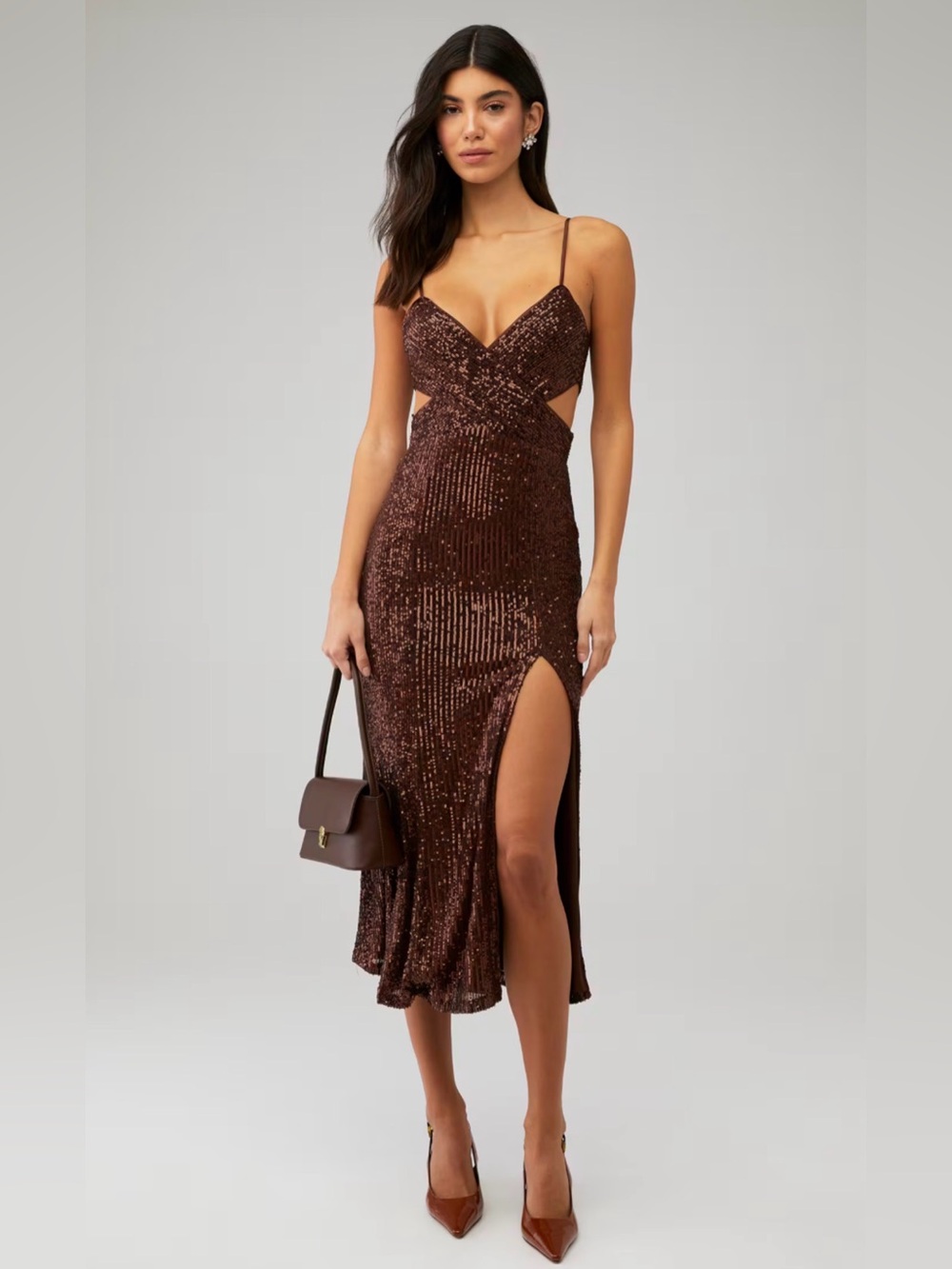 SAYLOR Women's Harmonie Midi Dress in Chocolate Sequin Size Medium